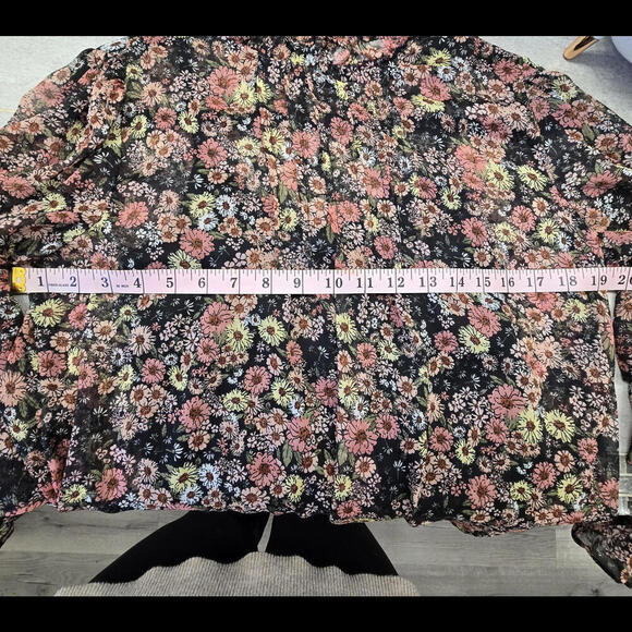 Calligraphie Women's Black Orange Floral All Over Print Ruffles Long Sleeves M - Picture 7 of 7